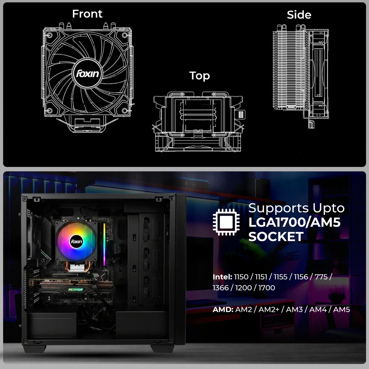 Foxin CPU Fan For Intel and AMD Socket 90mm RGB FCF 003 view 6